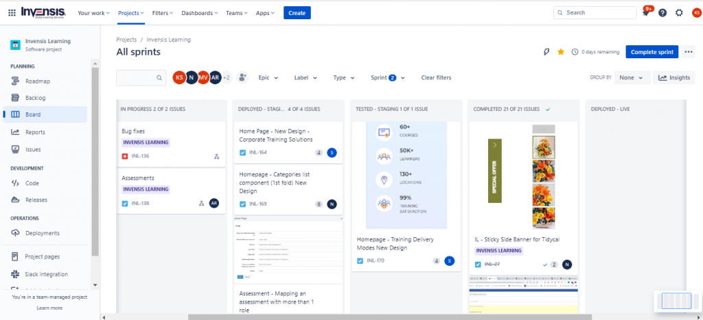 Tasks and workflows created using Jira's Agile project management methodology.