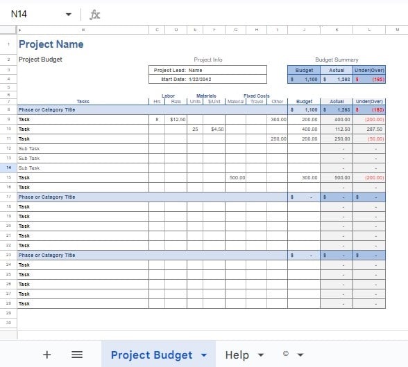 Project Budget Template for Managing Project Costs